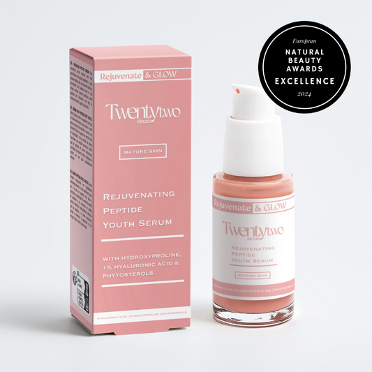 Rejuvenating peptide youth Serum Peptide Twentytwo Skincare anti-ageing natural certified skincare award winning European natural beauty award