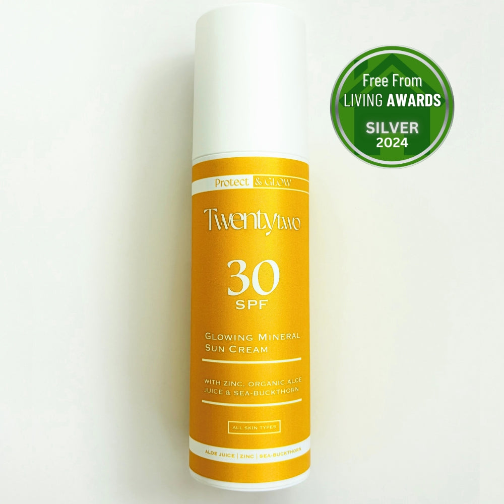 Twentytwo Skincare 30 Spf Glowing Mineral Sun Cream Award winning Free From Living Siler 2024 Natural best skin care 