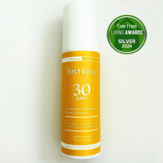 Twentytwo Skincare 30 Spf Glowing Mineral Sun Cream Award winning Free From Living Siler 2024 Natural best skin care 