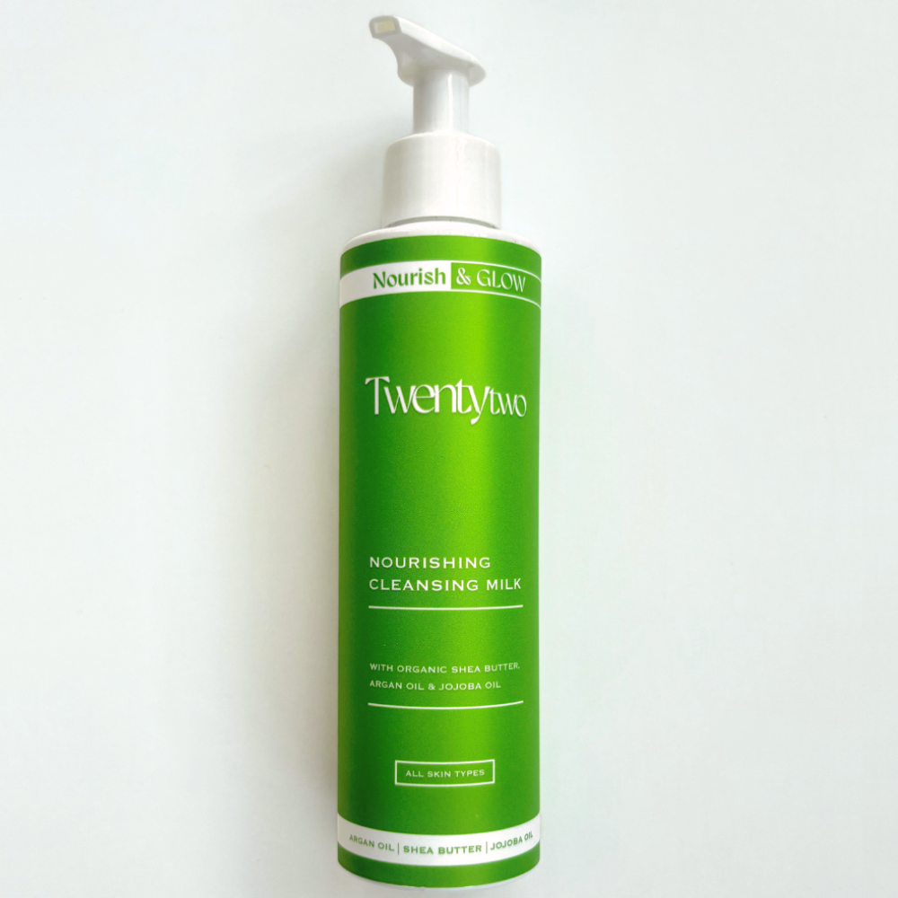 Green bottle of Twentytwo Nourishing Cleansing Milk with pump Nourishing Cleansing Milk - Twenty Two Skincare - natural certified skincare
