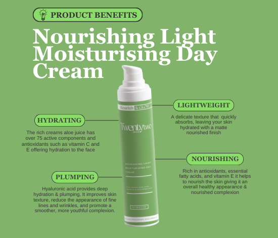 Nourishing light moisturising day cream - nourish - benefits - Twentytwo Skincare - twenty two - natural certified skincare